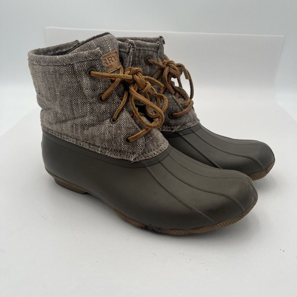 Used Sperry Top-Sider Women's Saltwater Duck Boot Size 7M Wool Brown STS80510